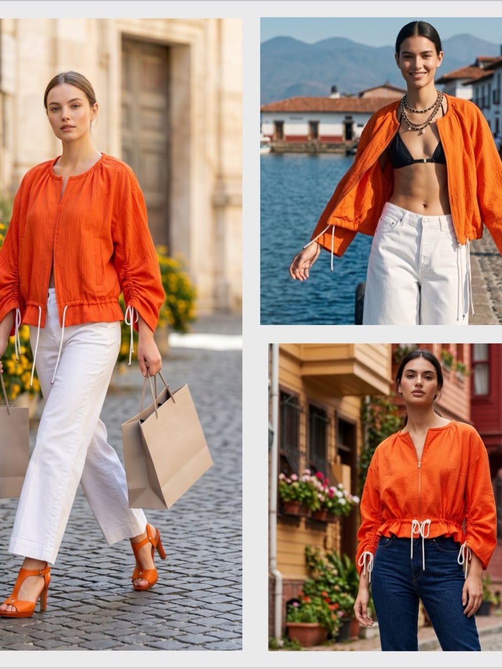 Anthropologie Bright Orange Drawstring Bomber Jacket